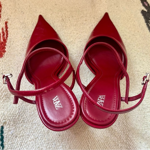 Zara Heeled Slingback Ankle Strap Shoes β’ Red β’ Size 39 / 8 - Picture 4 of 10